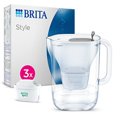 BRITA Wasserfilter Kanne Style hellgrau (2,4l) inkl. 3X MAXTRA PRO All-in-1 Kartusche – Wasserfilter im modernen Design für den Kühlschrank zur Reduzierung von Kalk, Chlor, Metalle wie Blei & Kupfer im Sale